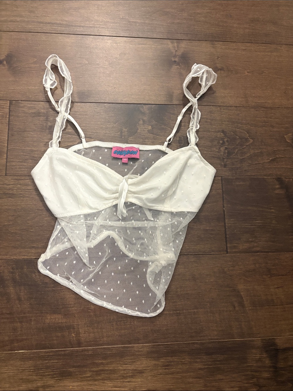 Edikted White Sheer Polka-Dot Mesh Cami Top